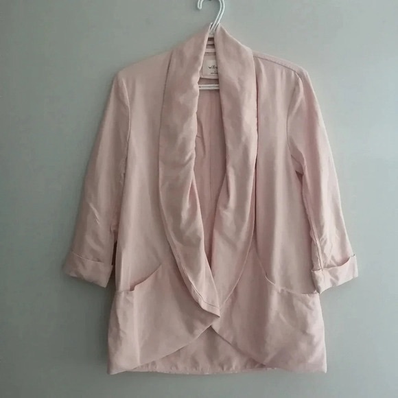 Aritzia Wilfred Chevalier Linen and Lyocell Pink Open Front Blazer 2 - Picture 1 of 13